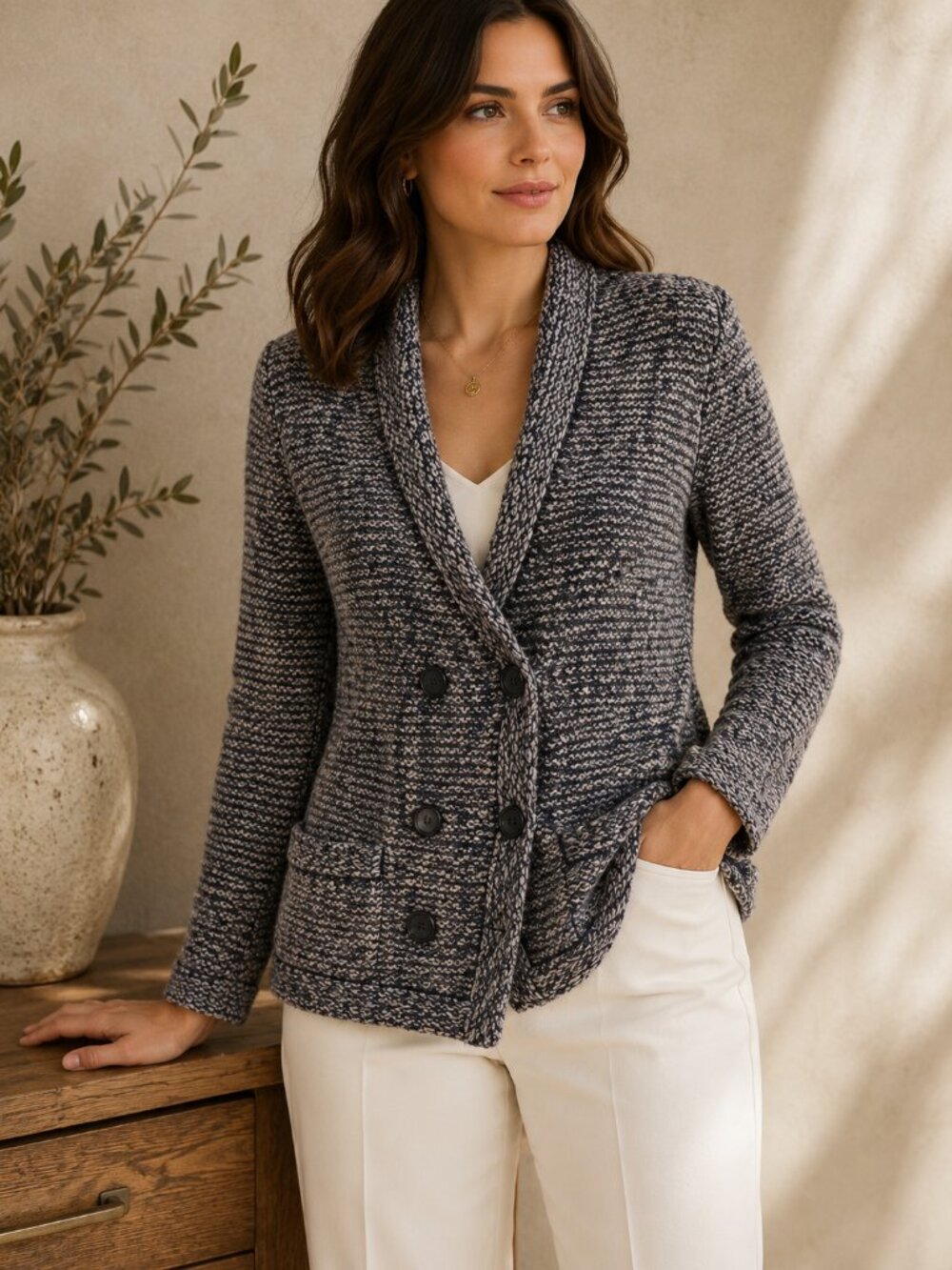 Ann Taylor Merino Wool Alpaca Mohair Sweater Jacket Double Breasted M